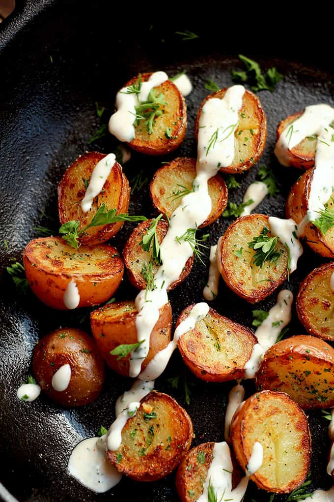 Crispy Potatoes with Vegan Ranch Dressing - ilovevegan.com