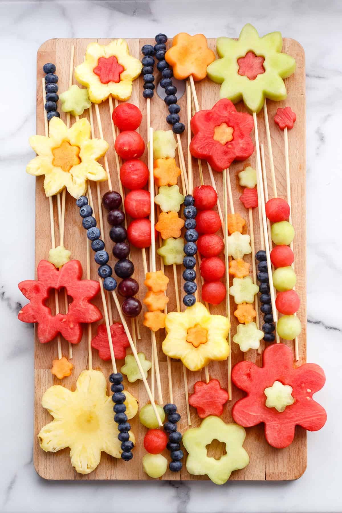 Prepared skewers for homemade fresh fruit bouquet