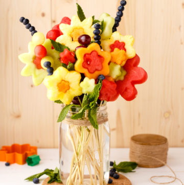 Homemade fresh fruit bouquet in vase