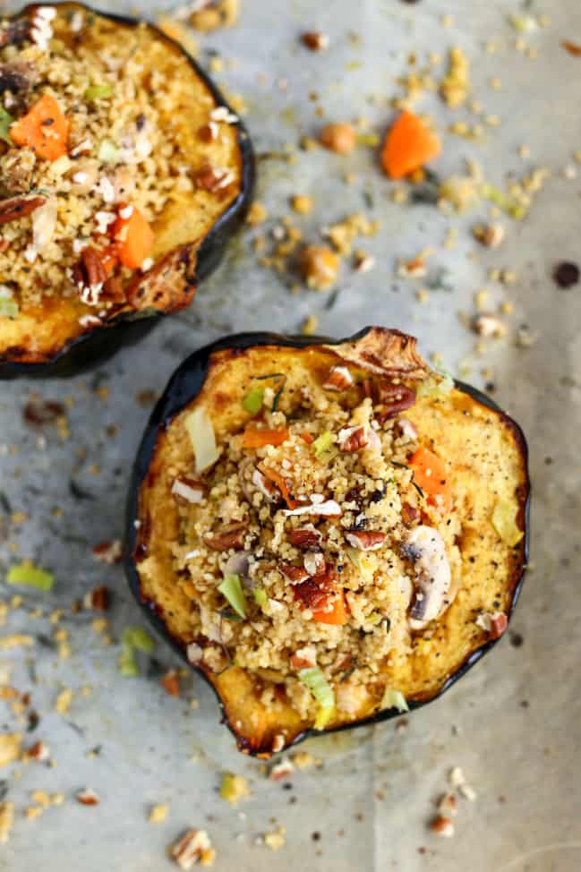 Leek & Mushroom Couscous Stuffed Squash - ilovevegan.com