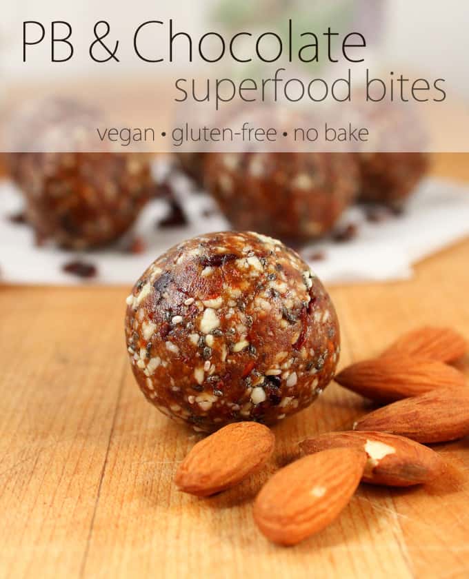 Peanut Butter & Chocolate Superfood Bites {no-bake, gluten-free, and refined sugar-free - nut-free option provided} | ilovevegan.com