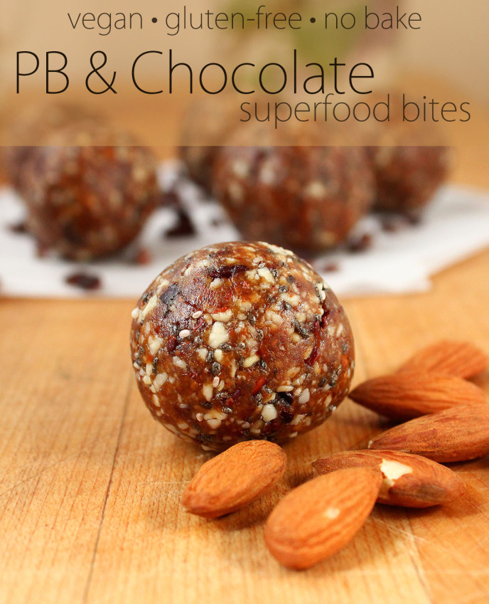 Peanut Butter & Chocolate Superfood Bites {no-bake, gluten-free, and refined sugar-free - nut-free option provided} | ilovevegan.com