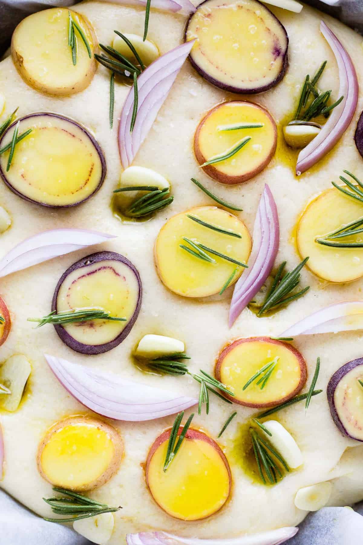 Rosemary Herb & Potato Focaccia ready for the oven.