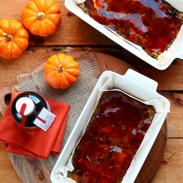 Sweet Potato, Kale, Black Bean Loaf with Tangy BBQ Maple Gastrique Glaze - ilovevegan.com