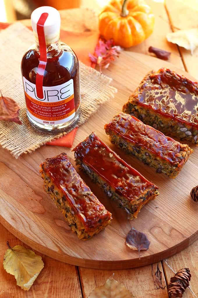 Sweet Potato, Kale, Black Bean Loaf with Tangy BBQ Maple Gastrique Glaze - ilovevegan.com