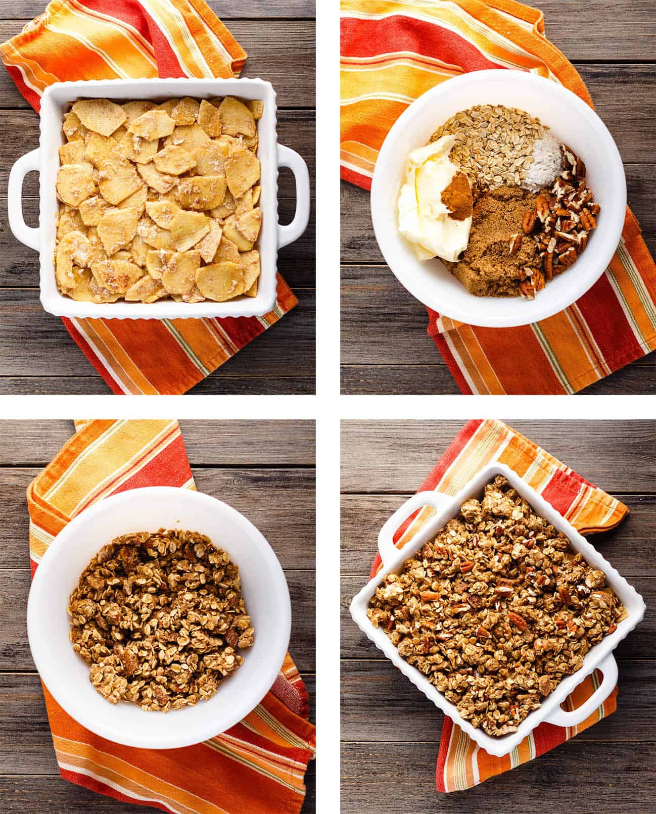 Key steps for making vegan apple crisp.