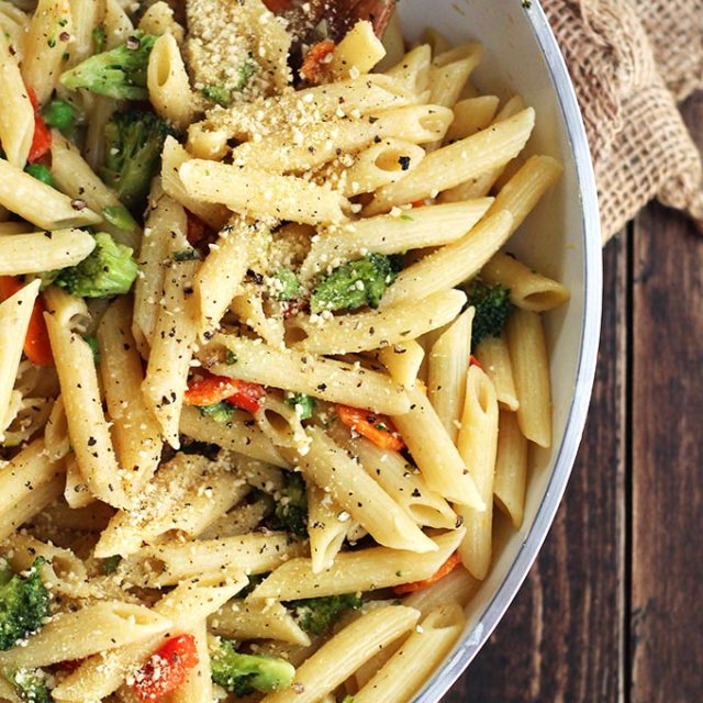 Vegan Coconut Penne Primavera - ilovevegan.com