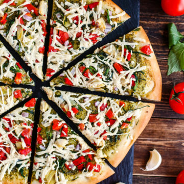 Vegan Mediterranean Pesto Pizza - ilovevegan.com